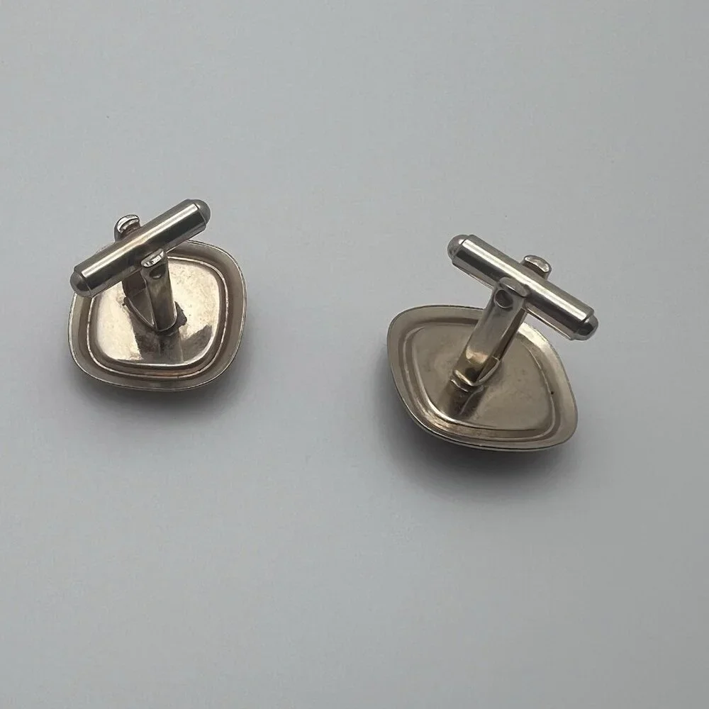 MENS VINTAGE INTRICATE PATTERNED RED‎ GEM GOLD TONE CUFF LINKS